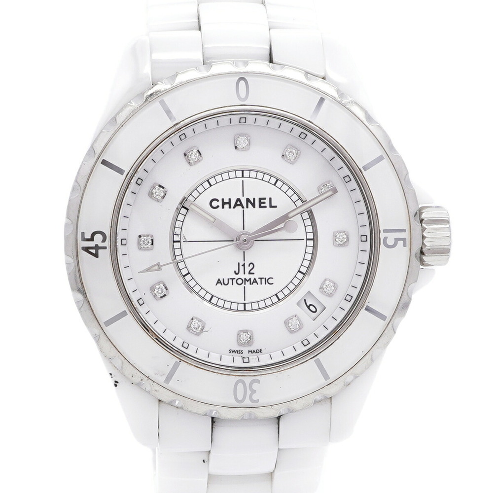 Chanel J12 12P Diamond H1629 White Dial Men's Watch